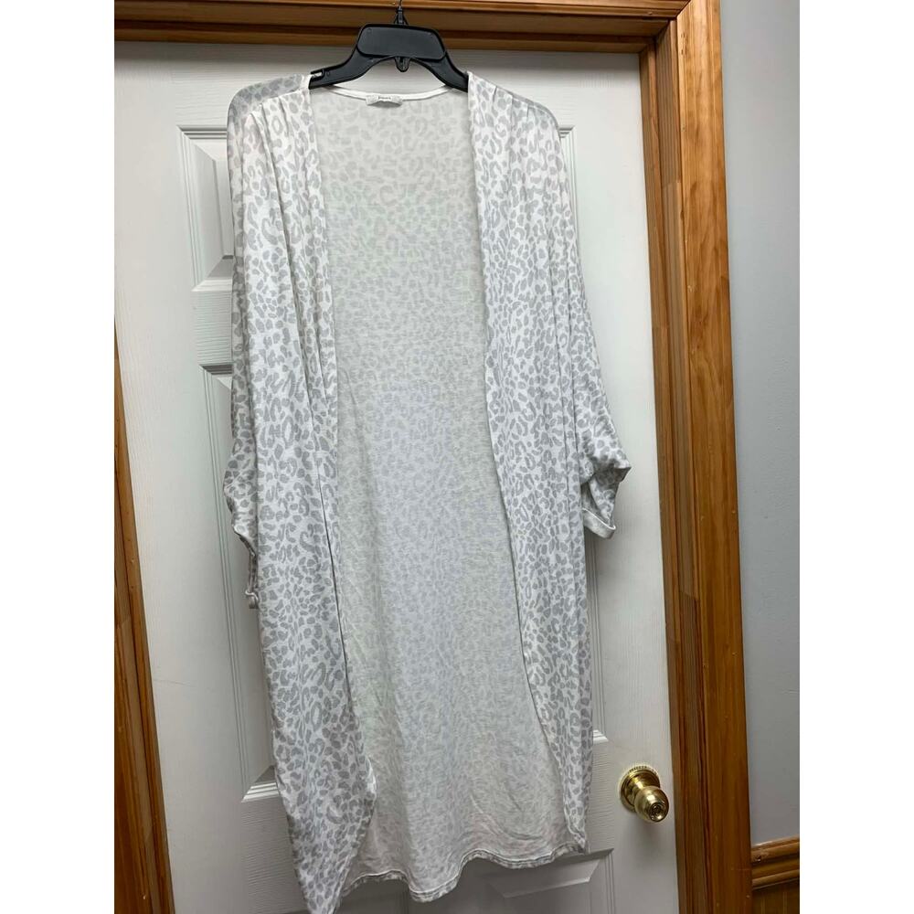 Jodifl Leopard Print Cardigan Duster Medium Gray White Open Front